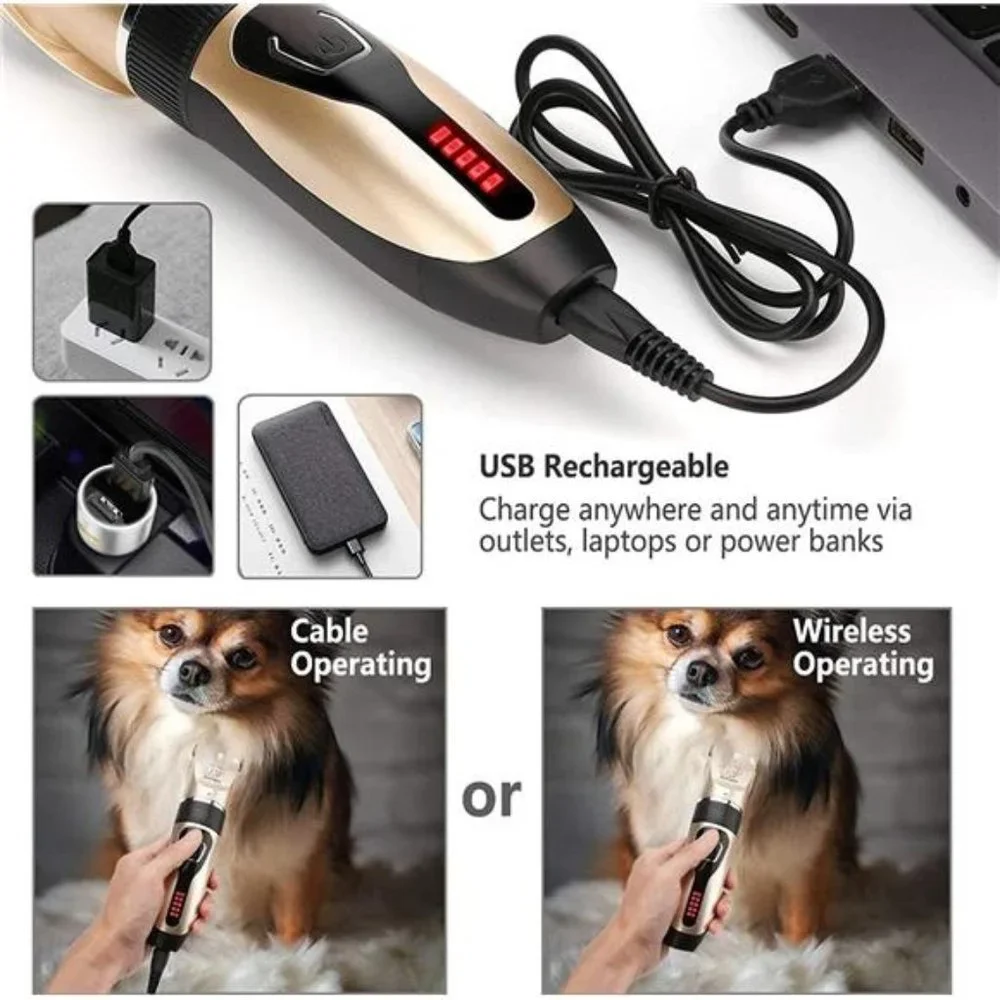 Dog Clippers, USB Rechargeable Cordless Dog Grooming Kit, Yellow